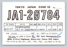 Ham Radio QSL JA1-20784 Tokyo Giappone 1993 TS-520 Rig HB9CV antenna