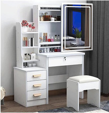 Tavolino da Trucco con Specchio Scorrevole e LED