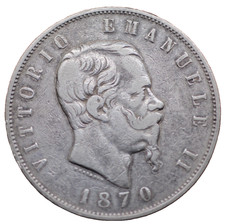 Raro! Italia 5 Lire 1870 Roma