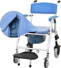 Sedia Comoda WC per Anziani Con Rotelle, Sedia a Rotelle Da Doccia Pieghevole, C