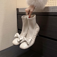 Stivaletti donna fiocco pelle