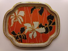 Vassoio vintage in latta anni 70 -80 motivo floreale cinese 42 x 35 cm