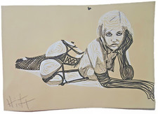 Quadro vintage donna nuda velluto nero metà secolo ragazza pinup firmato retrò us