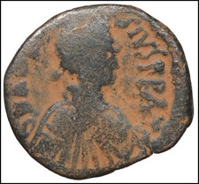 Anastasio I impero bizantino Follis Costantinopoli antica moneta in bronzo 