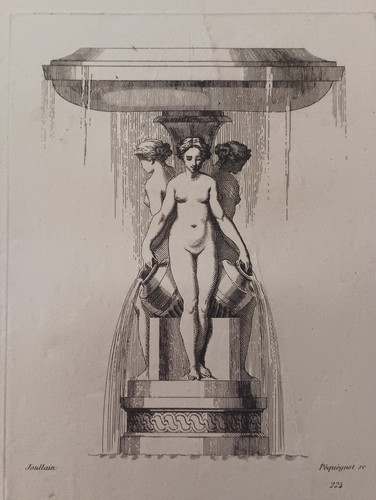 Incisione antica fontana con - fontana,