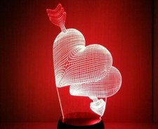 Lampada led RGB Cuori innamorati effetto 3D decorazione multicolor regalo