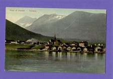 MANDAL NORWAY, veduta della città e delle montagne pc vintage. 7927