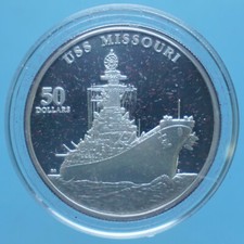 ISOLE MARSHALL 50 DOLLARI 1998 USS MISSOURI ARGENTO SILVER COIN PROOF