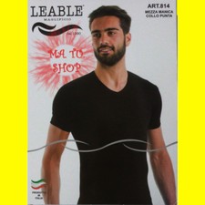 3 T-Shirt Maglia Intima Uomo LEABLE 814 Cotone Bielastico Collo V Manica Corta