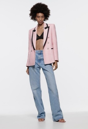 Blazer zara piping rosa - blazer,