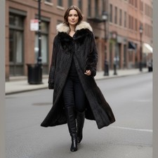 Vintage Klondike Warrior Muskrat Fur Coat with Detachable Fox-Trim Hood