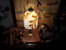 Coppia Di Lampade Da Comodino Anni 70, Ottone E Vetro Murano.