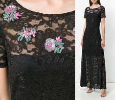 Abito vestito svasato in pizzo impreziosito BLUGIRL BLUMARINE nero taglia US 6-8/IT 42 $1140