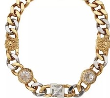 Collana Fendace Versace Fendi FF girocollo cristallo stampa chiave greca Medusa oro