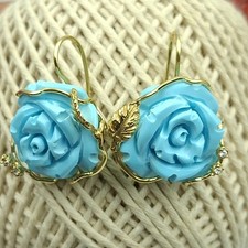 Orecchini da donna di Argento 925 Placato ORO GIALLO Pasta Di Turchese pendenti