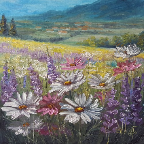 Montagna fiori prati dipinto - prati,