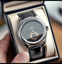 Orologi da uomo alla moda, in pelle nera, al quarzo, analogici, regalo...