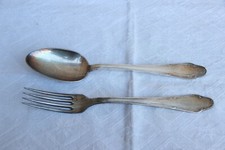 ANTICA COPPIA DI POSATE DA SERVIZIO CLIP FORCHETTA CUCCHIAIO ARGENTATI ARG 1000