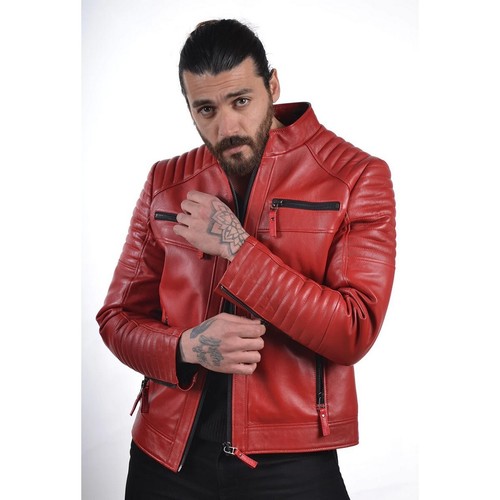 Giacca uomo rossa vera pelle