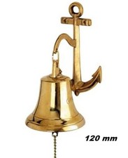 CAMPANA CAMPANELLA GRANDE IN OTTONE 1824 LUCIDATO 120 mm CON SUPPORTO AD ANCORA