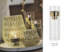T-LIGHT PORTACANDELA NATALE NATALIZIA VETRO METALLO ORO BICCHIERE CANDELA  H19