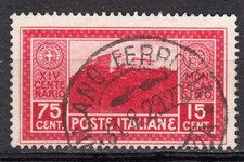 A-5616- 1929 REGNO Montecassino 75 + 15 cent rosso Sass. n°265 usato