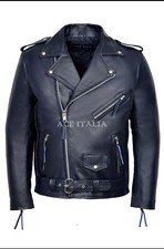 Giacca pelle uomo blu navy