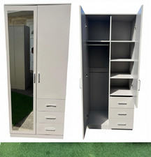 Armadio a specchio 2 ante 3 cassetti binario sospeso ripiano camera da letto contenitore arredo