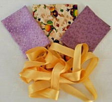 Set 3 scampoli tessuto americano ranocchie viola fiori + nastro sbieco cucito 