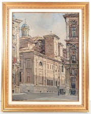 ⚜️ GRANDE QUADRO SERGIO ALBANO PIAZZA CARIGNANO TORINO 1961 DIPINTO OLIO