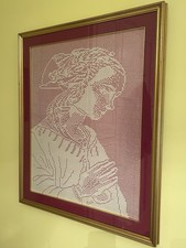 Quadro Fatto A Mano All Uncinetto Madonna Con Cornice Cm 110x 80 Circa