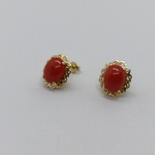 ORECCHINI A BOTTONE CON CORALLO ROSSO IN ORO GIALLO 18KT 3,55 GRAMMI (8294)