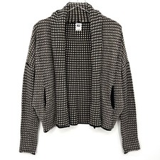 Cardigan NSF 100% lana merino taglia L nero panna check maglia grossa tasche