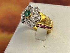 ring anello gold oro18KT 750°/°°SMERALDO RUBINI  BRILLANTI FAI PROPOSTA