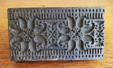 Vtg Handcarved Wood FABRIC BATIK Stamp BLOCK Repeating Floral 4x7" -India NEPAL