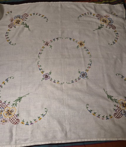 Vintage hand embroidered linen - embroidered,