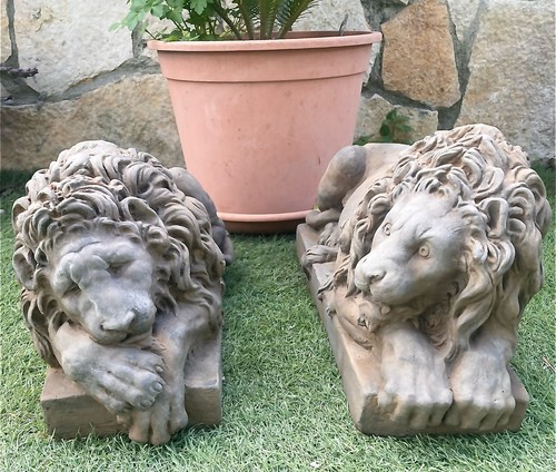 Coppia statua leone - statua, cemento