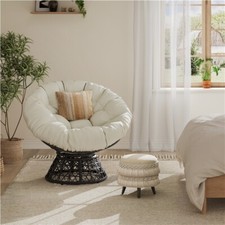 Poltrona Papasan Girevole a 360�� in Rattan Polietilene con Cuscini Spessi