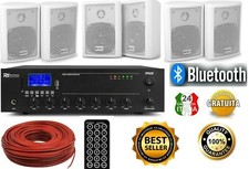 IMPIANTO AUDIO FILODIFFUSIONE LOCALI 100Watt+6 Altoparlanti+Bluetooth+100Mt Cavo