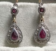 ANTICHI ORECCHINI A GOCCIA IN ORO E ARGENTO CON RUBINI