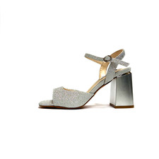 KEYS SCARPE DONNA SANDALI ELEGANTI CON TACCO ALTO A QUADRATO K-10780 SILVER