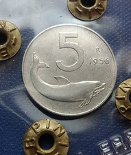 REPUBBLICA ITALIANA 5 LIRE DELFINO  1956 R2, ITALMA 1 GRAMMO, PERIZIA BB+QSPL