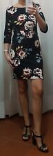 Vestito Tubino Donna Colore Nero Fantasia Floreale Maniche 3/4 Scollo Tondo S