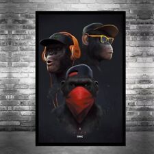 Quadro Banksy 3 scimmie sagge Swag incorniciato tela arte da parete stampa dimensioni 60 cm x 40 cm
