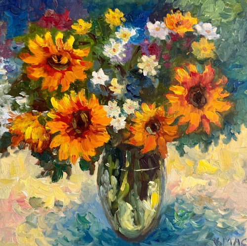 Quadro girasoli olio originale - girasoli,