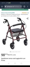 DEAMBULATORE 4 RUOTE, PIEGHEVOLE PER ANZIANI DISABILI CON SEDUTA CESTINO E FRENI