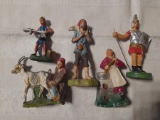 Lotto 5 vecchie statuine presepe anni 1950/60 gesso, cartapesta, misto