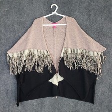 Poncho Betsey Johnson donna taglia unica rosa nero frange maglia scialle avvolgente Ruana