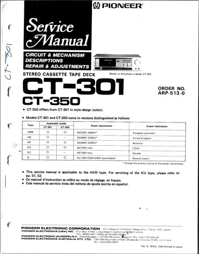 Pioneer 301 350 - ct-350,, stereo