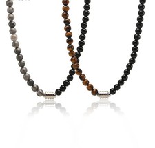 COLLANA CON PERLINE IN PIETRA NATURALE ACCIAIO DONNA UOMO GIROCOLLO Punk 